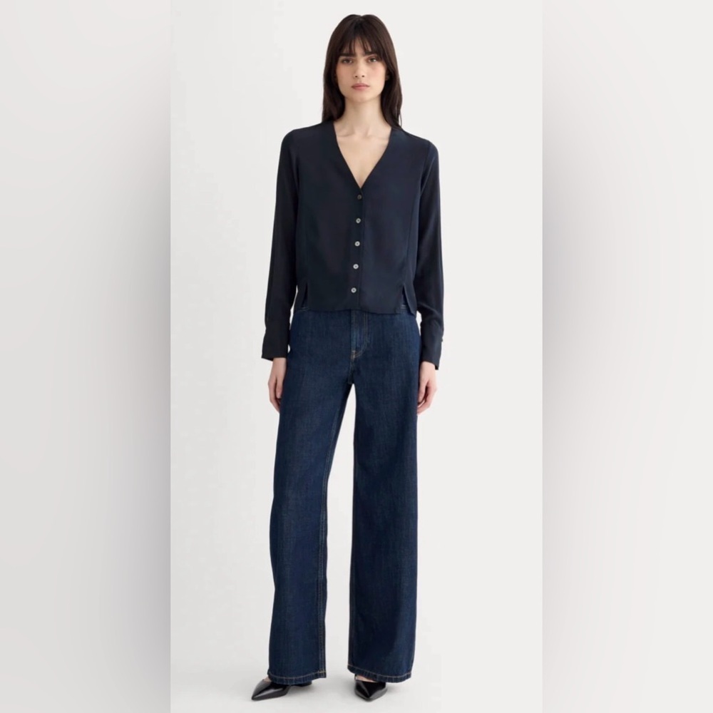 EVERLANE‎ THE V-NECK BLOUSE IN WASHABLE SILK, SIZE 4